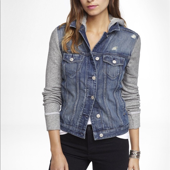 Express Jean Sweatshirt Sleeve Hooded 